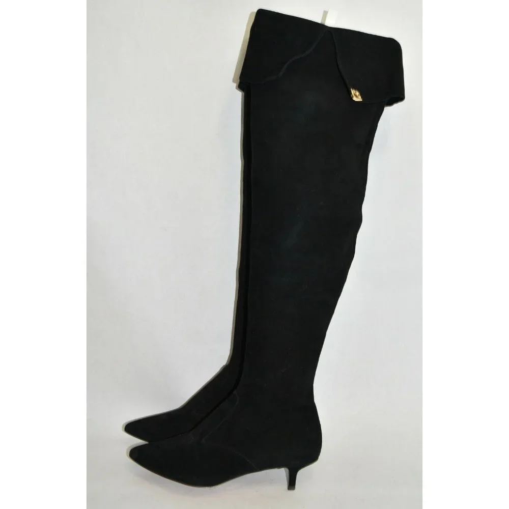 $650 TORY BURCH Elizabeth Pointy Toe Over the Knee Boot KITTEN BLACK 7  (M30)